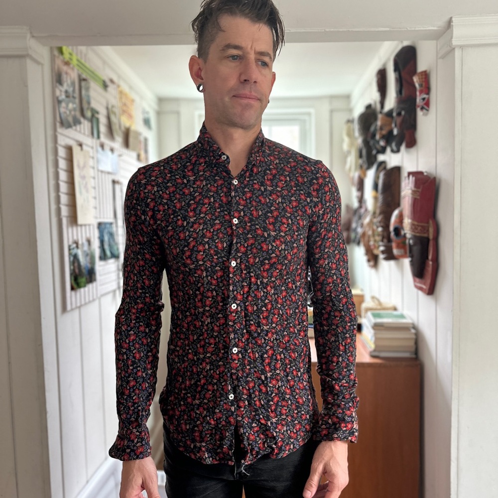 Zara Black and Red Floral Men's Dress Shirt